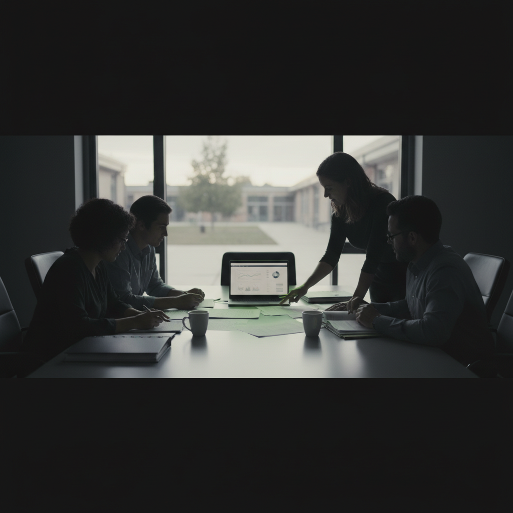 School leadership team reviewing a weekly agenda around a conference table